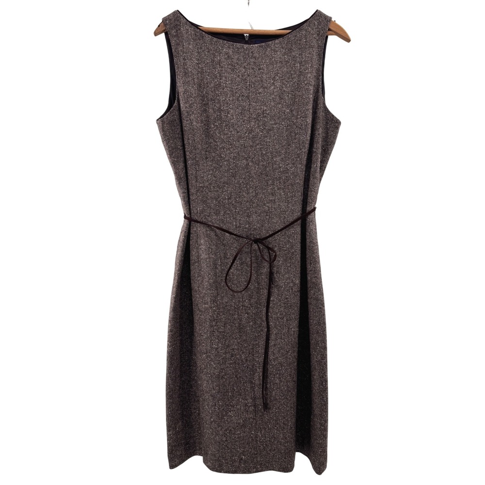 Vintage Ann Taylor Sheath Dress 14 Brown Tweed Wool Silk Bld Equestrian 90s